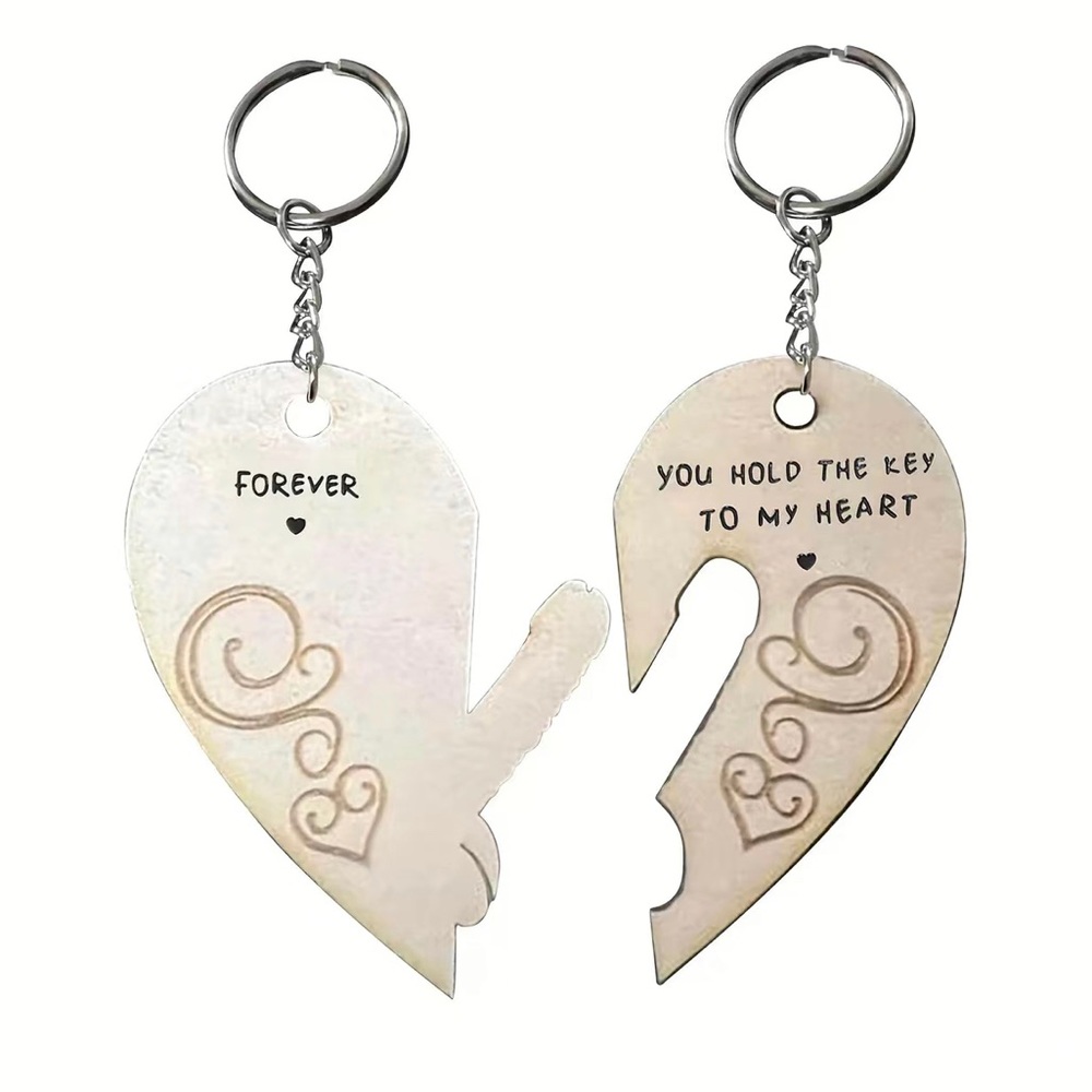 “Key To My Heart” Wooden Couples Keychain Set - Picture 3 of 3